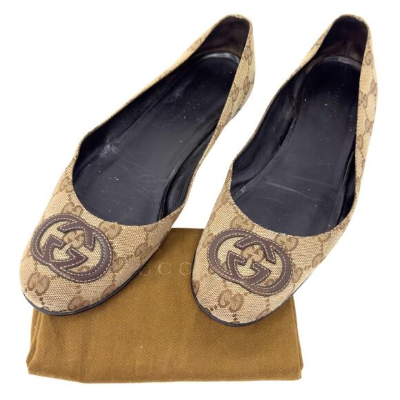 Gucci GG Logo Monogram Supreme Guccissima Brown Canvas Ballet Flat Shoes EU 37.5 - Picture 2 of 11